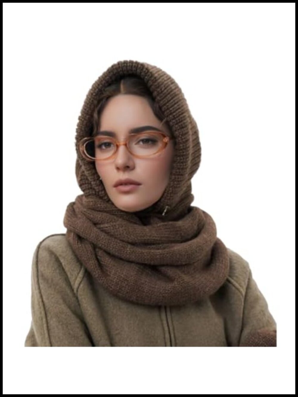2 in 1 Hooded Scarf Balaclava Beanie Winter Hat Women Crochet Knit